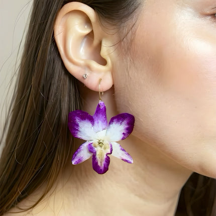 Earrings made of real Dendrobium orchid Sonia Purple
