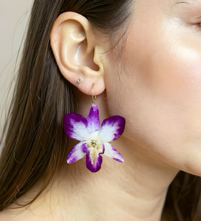 Σκουλαρίκια από αληθινή ορχιδέα Dendrobium Sonia Purple