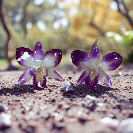 Earrings made of real Dendrobium orchid Sonia Purple