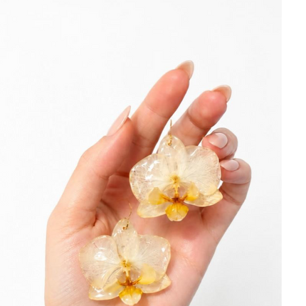Earrings with Real Midi Phalaenopsis Orchids in Resin