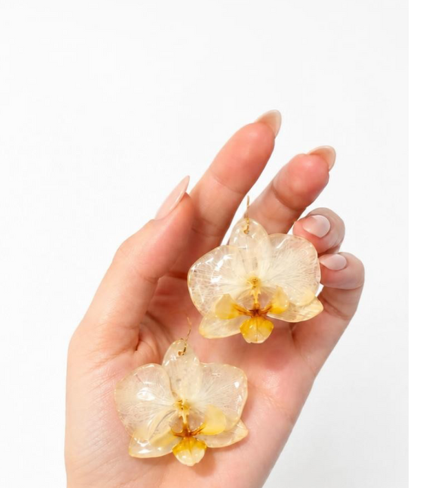 Earrings with Real Midi Phalaenopsis Orchids in Resin