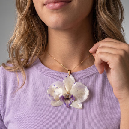 Μενταγιόν με Αληθινή Ορχιδέα Phalaenopsis Μωβ σε Υγρό Γυαλί