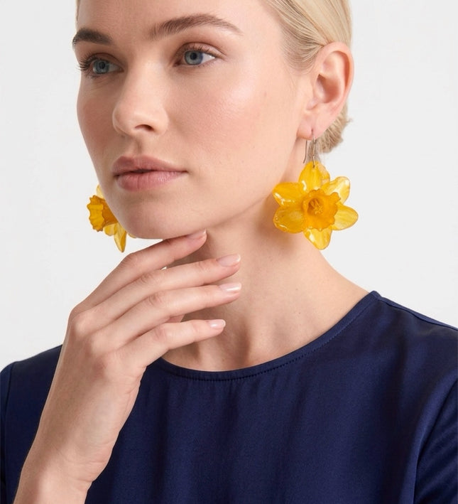 Real flower earrings large narcissus