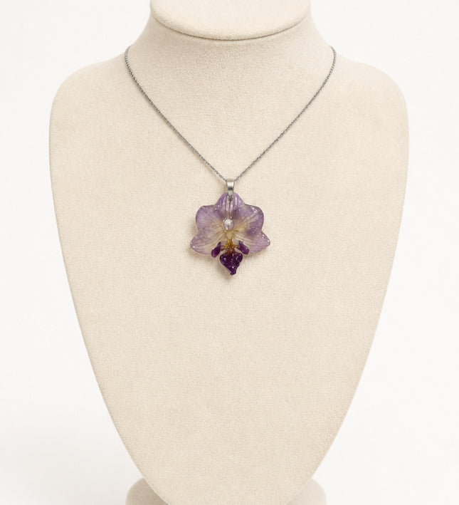 Pendant with Real Mini Phalaenopsis Orchid in Resin