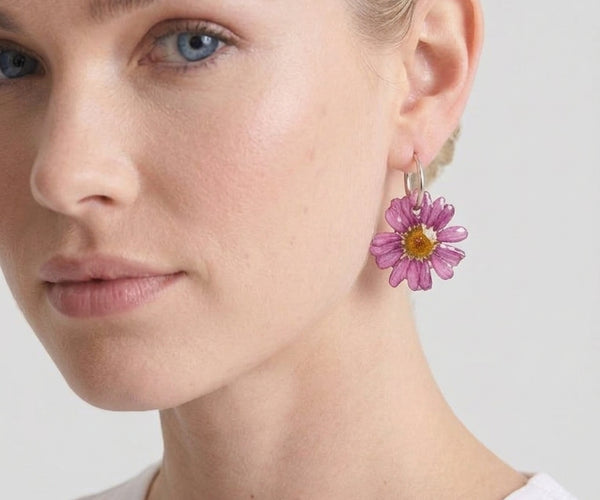 Real Daisy Earrings in Resin