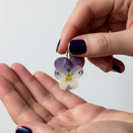 Real pansy flower earrings