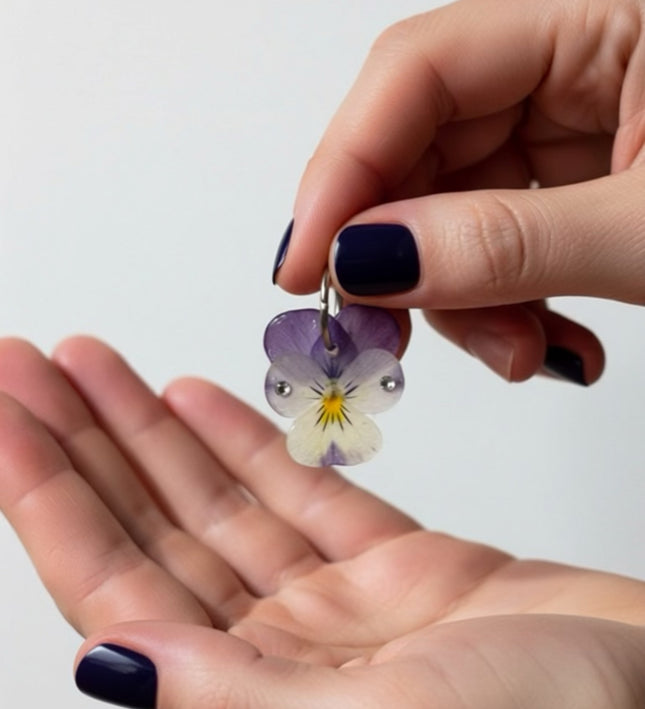 Real pansy flower earrings