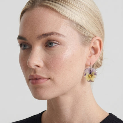 Real pansy flower earrings