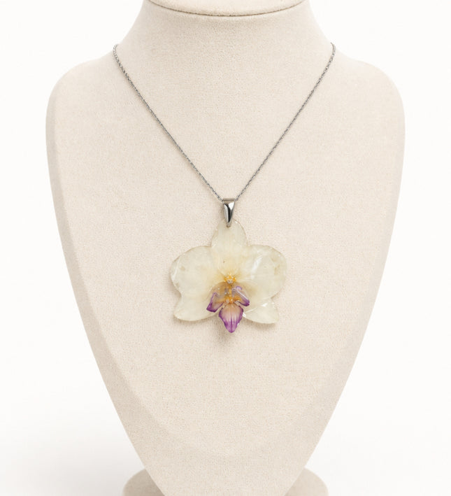 Pendant with Real Mini Phalaenopsis Orchid in Resin