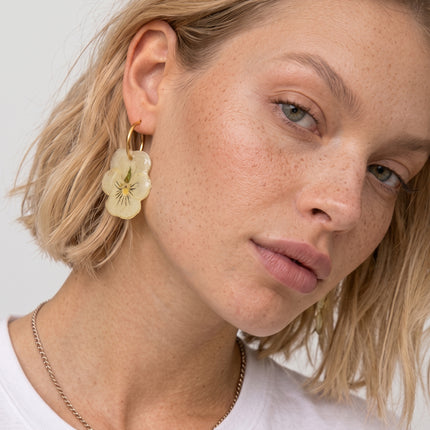 Real pansy flower earrings