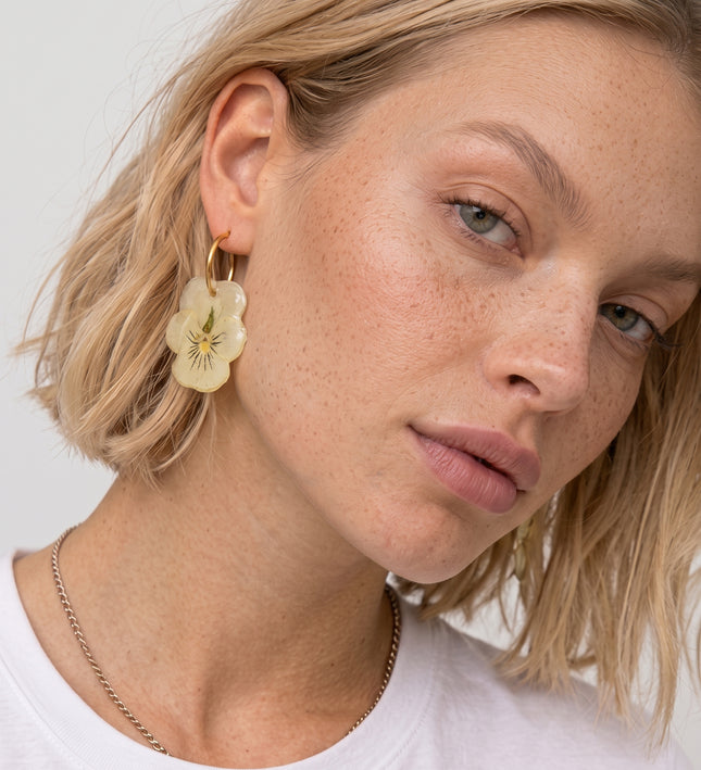 Real pansy flower earrings