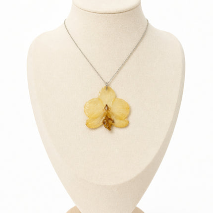 Μενταγιόν με Αληθινή Mini Ορχιδέα Phalaenopsis σε υγρό γυαλί