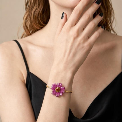 Handcuff Bracelet with Real Pansy Flower