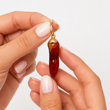 Σκουλαρίκια με Αληθινή Πιπεριά Τσίλι σε Υγρό Γυαλί