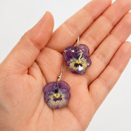 Real pansy flower earrings