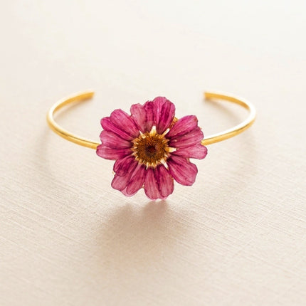 Handcuff Bracelet with Real Pansy Flower