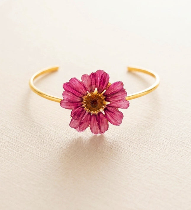 Handcuff Bracelet with Real Pansy Flower