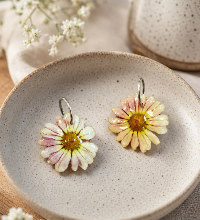 Real Daisy Earrings in Resin