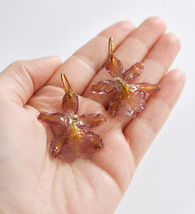 Earrings with Real Brown Cambria Orchid
