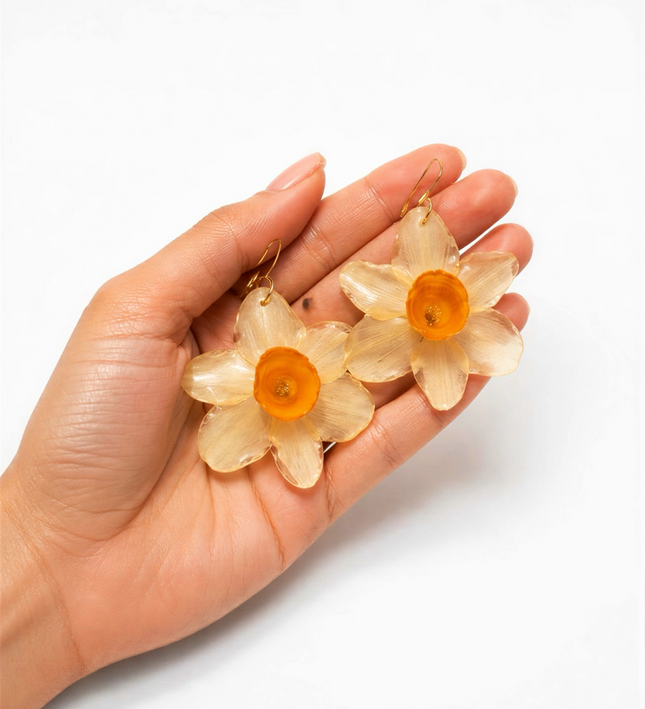 Real flower earrings large narcissus