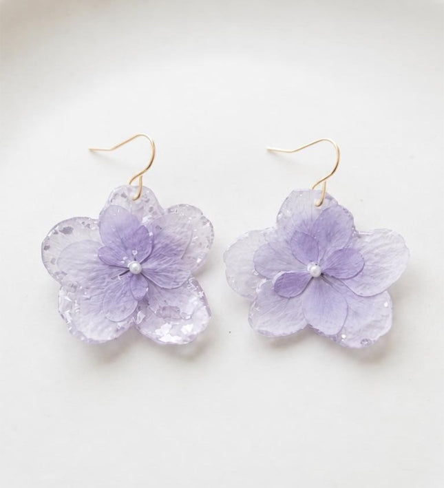 Real Hydrangea Flower Earrings