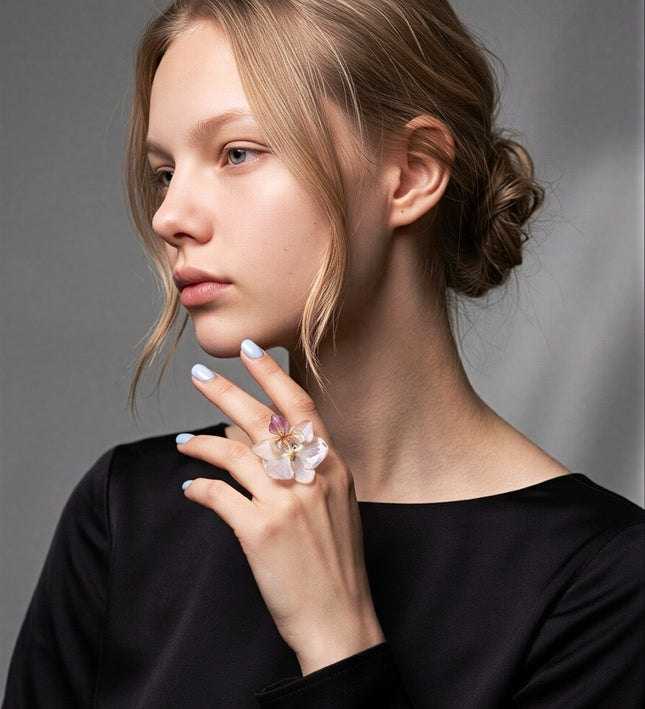 Rings with a real small flower.