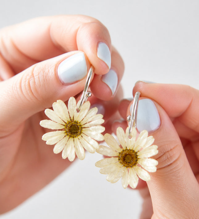 Real Daisy Earrings in Resin