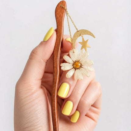Ξύλινο Hair pin με Αληθινά λουλούδια σε υγρό γυαλί