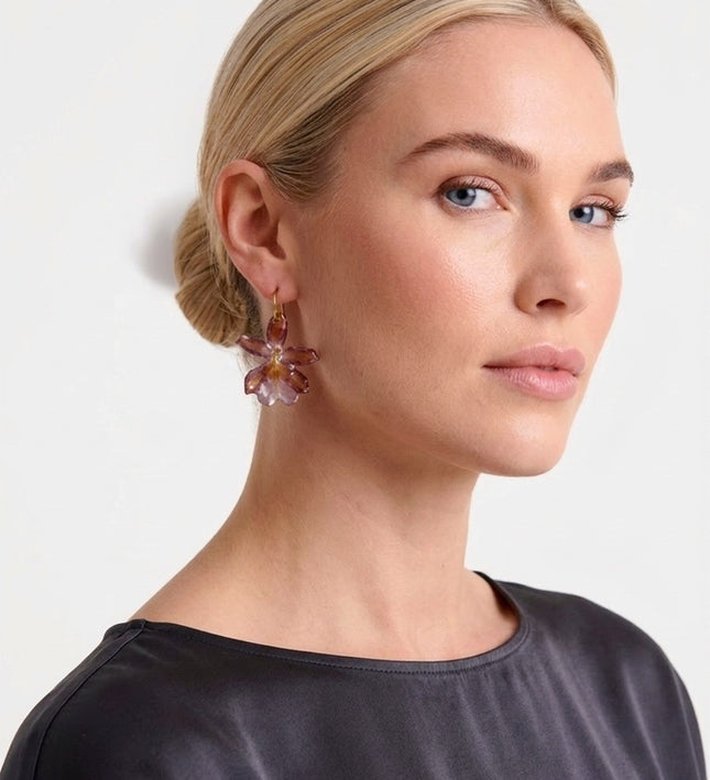 Earrings with Real Brown Cambria Orchid