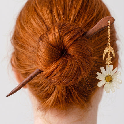 Ξύλινο Hair pin με Αληθινά λουλούδια σε υγρό γυαλί
