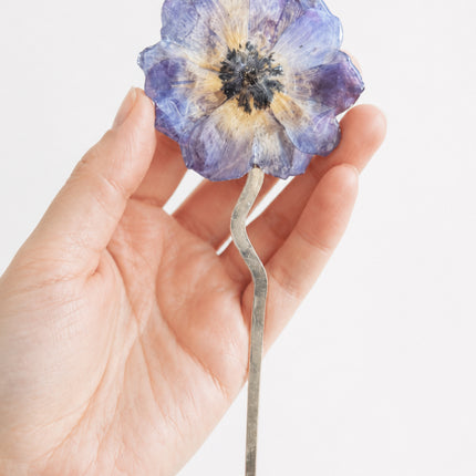Hair Pin με Αληθινή Ανεμώνη σε υγρό γυαλί