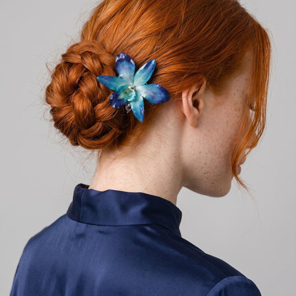 Hair Pin με Αληθινή Μπλε Ορχιδέα Dendrobium Sonia σε υγρό γυαλί