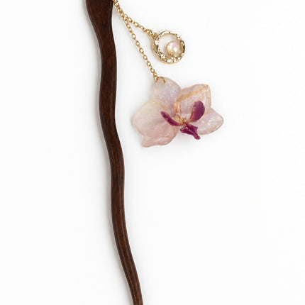 Ξύλινο Hair pin με Αληθινά λουλούδια σε υγρό γυαλί