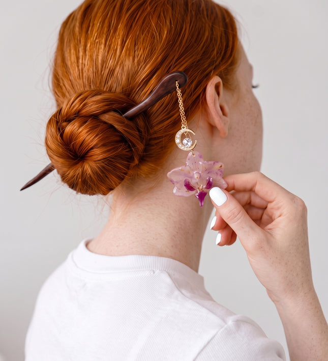 Real white orchid hair clips