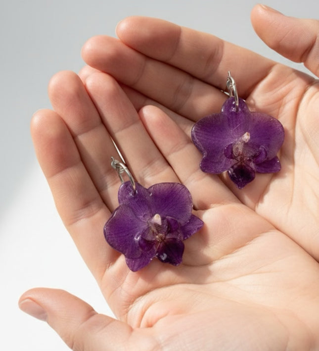 Real mini Phalaenopsis orchid flower earrings