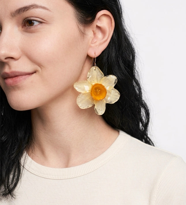 Real flower earrings large narcissus
