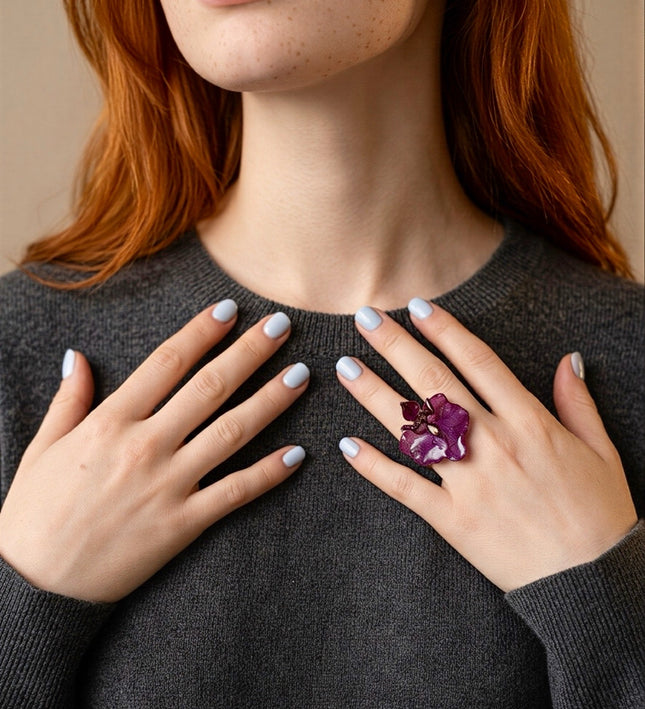 Rings with a real small flower.