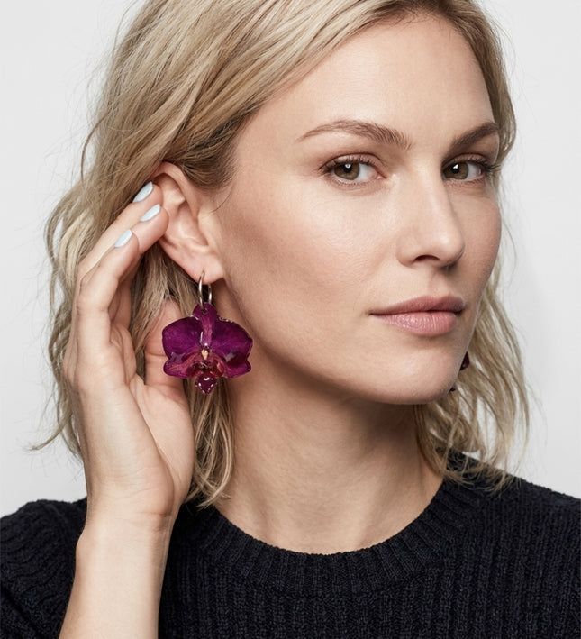 Earrings with Real Midi Phalaenopsis Orchids in Resin