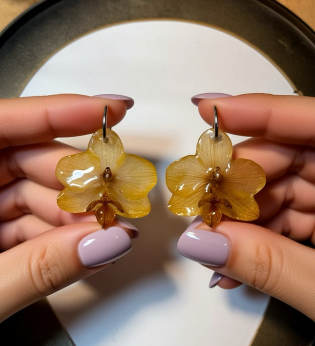 Real mini Phalaenopsis orchid flower earrings