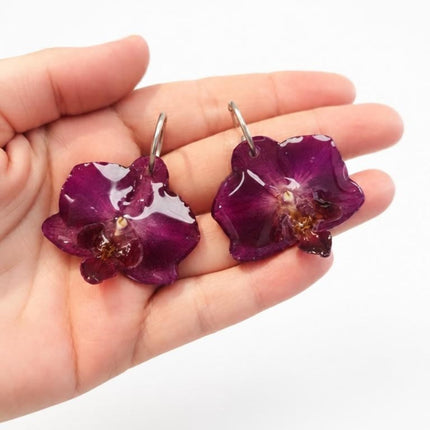 Earrings with Real Midi Phalaenopsis Orchids in Resin