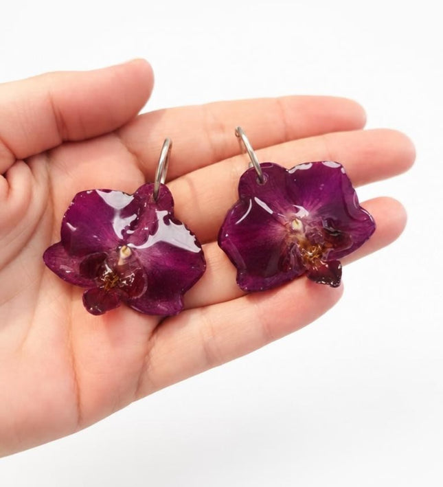 Earrings with Real Midi Phalaenopsis Orchids in Resin