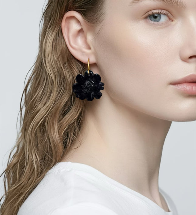 Real white orchid earrings with fuchsia interior