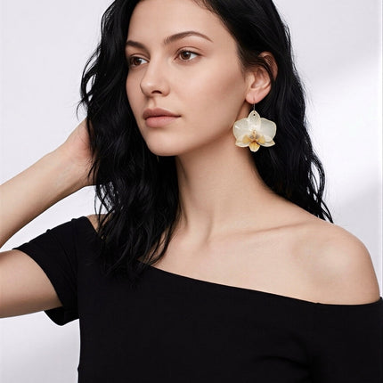 Earrings with Real Midi Phalaenopsis Orchids in Resin