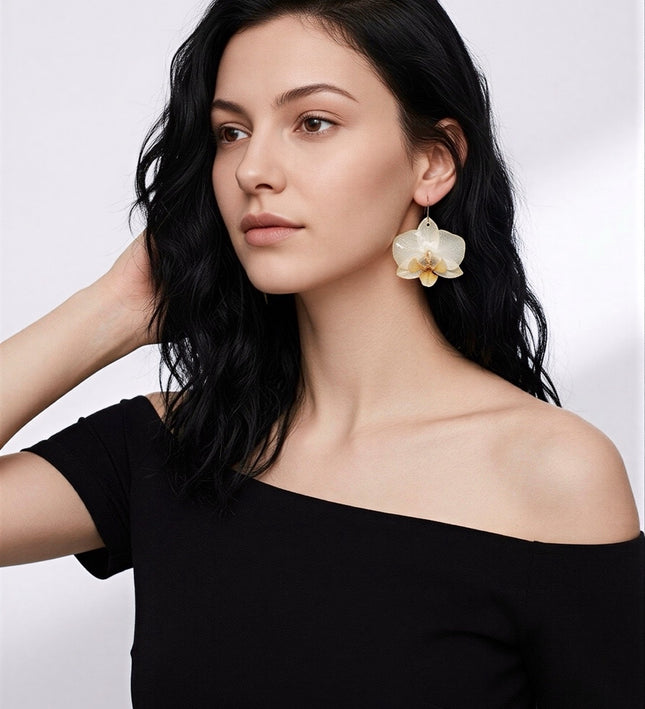 Earrings with Real Midi Phalaenopsis Orchids in Resin