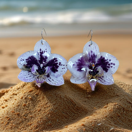 Earrings real orchid phaleanopsis white - purple