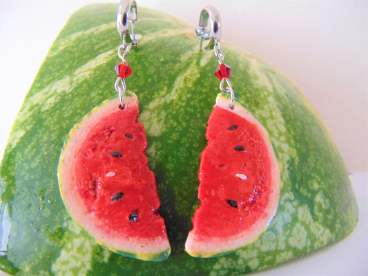 Dangling watermelon slice earrings