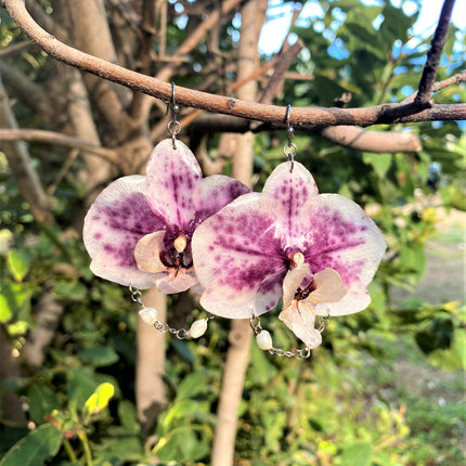 Real orchid earrings white - purple