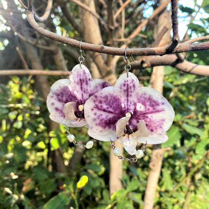 Real orchid earrings white - purple