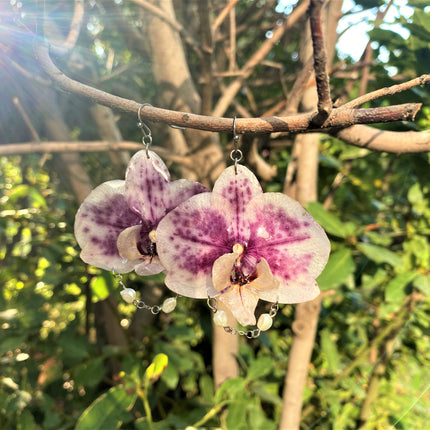 Real orchid earrings white - purple