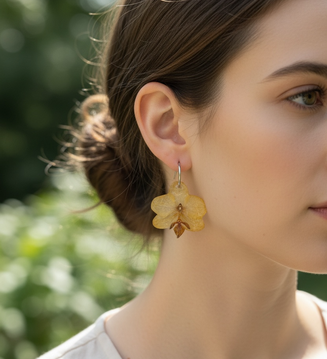 Real mini Phalaenopsis orchid flower earrings